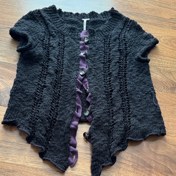 Free People Sweaters - Free People Black Cardigan with Purple Trim